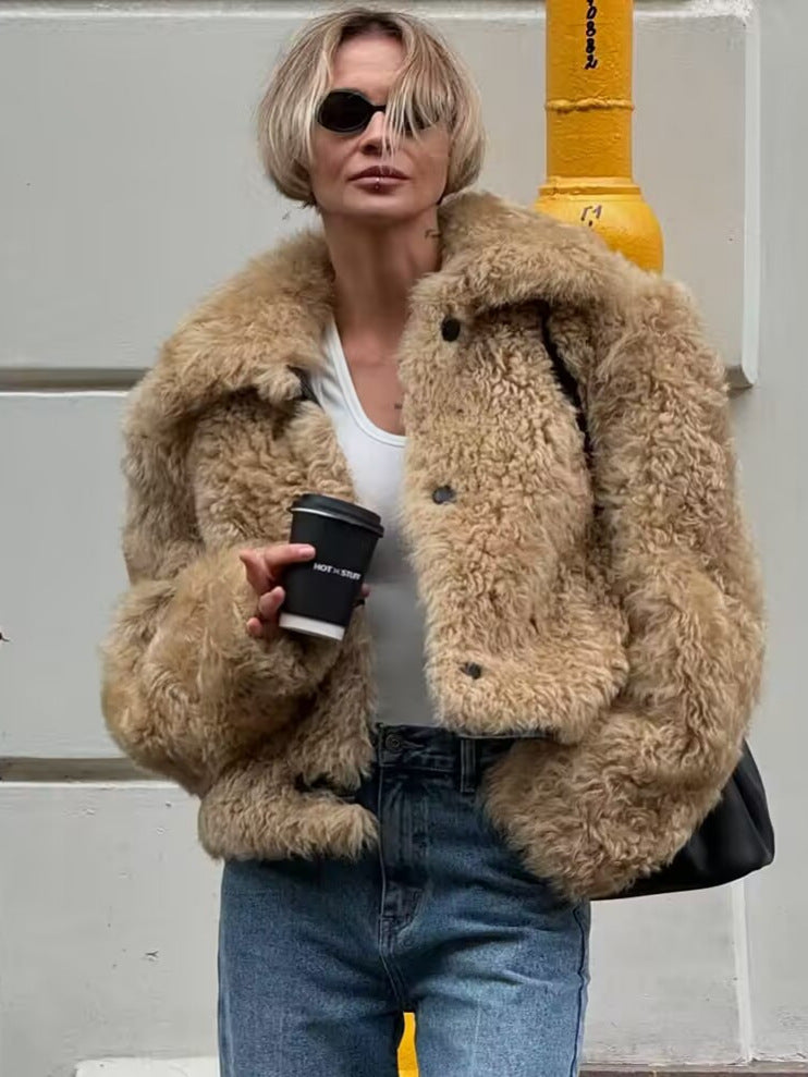 Long Sleeve Single-Breasted Faux Fur Coat