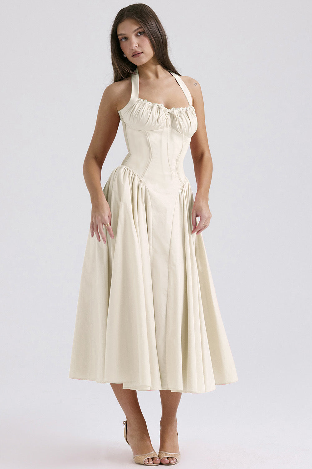 Print Halter Neck Lace Dress