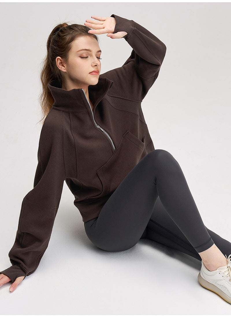 Windproof Women's Sports Jacket – Fleece Lined & Half-Zip