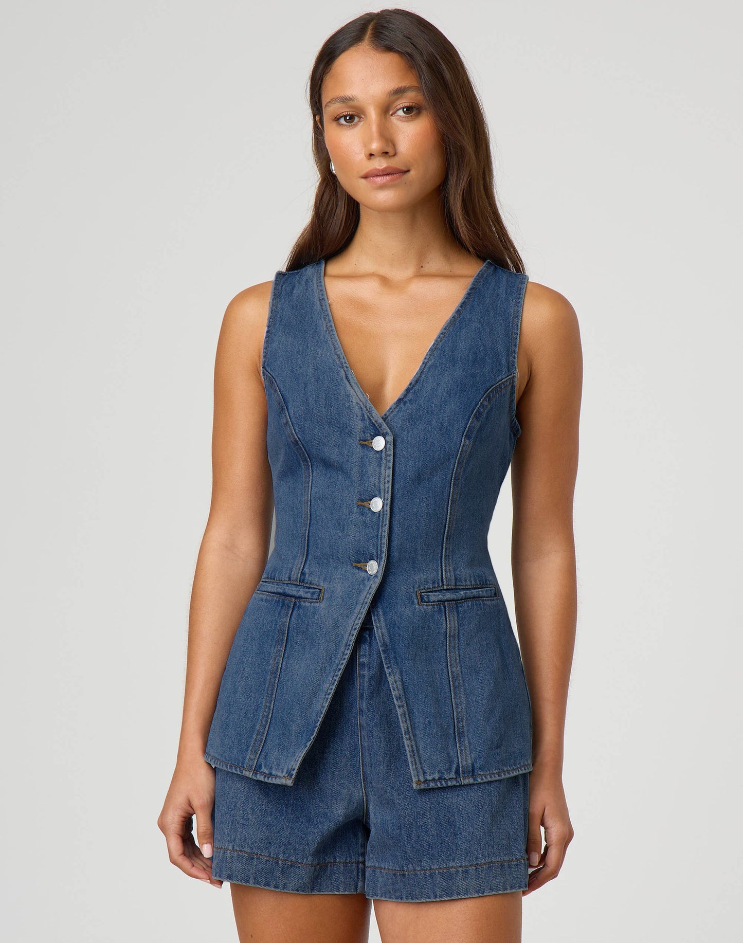 High-Waisted Women's Set with Denim Shorts