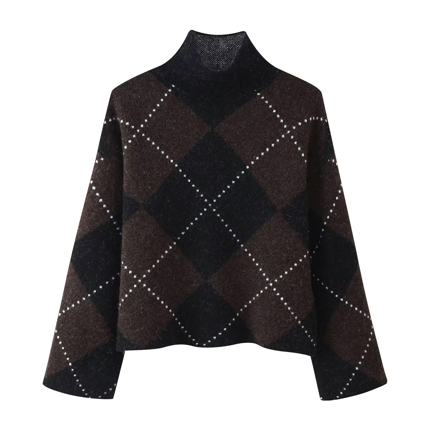 Diamond Plaid Pullover Knitted Top + Skirt Set