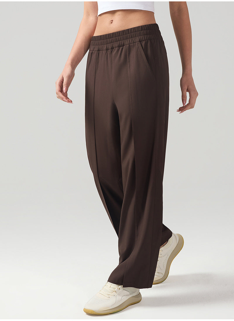 Fitness Wide-Leg Straight Pants - Front Pleated & High-Waisted