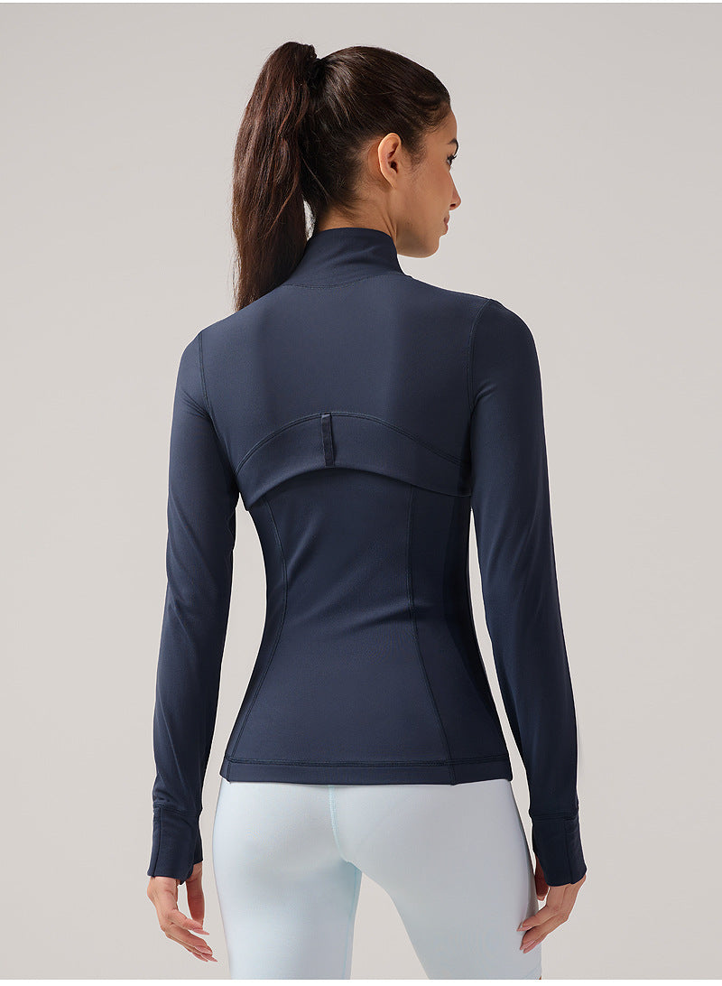 Long Sleeve Sports Jacket – Stand Collar, Stretch Slim-Fit Zipper