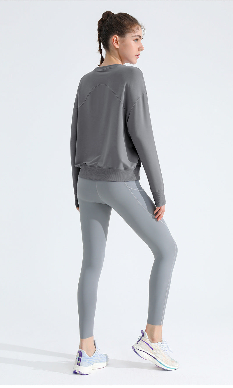 Loose Sports Sweatshirt — Slimming Round-Neck Long-Sleeve T-Shirt