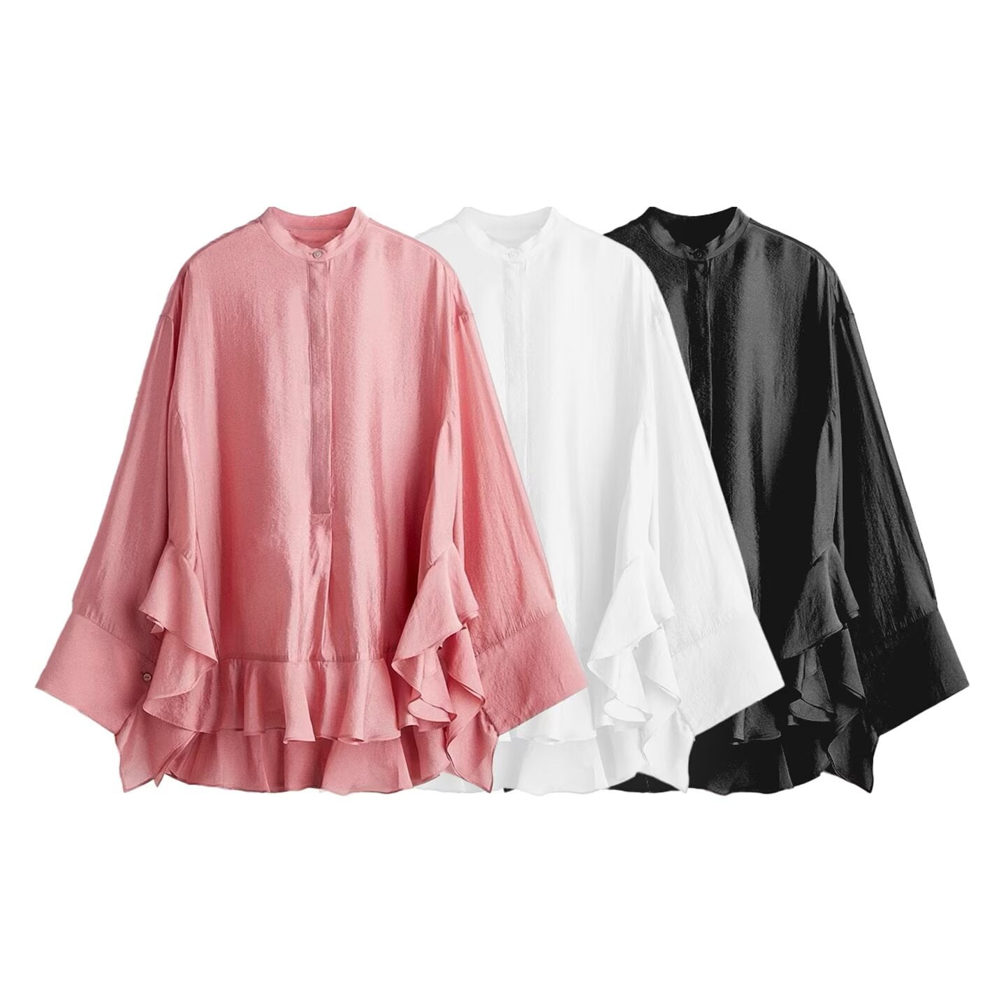 Loose Batwing Sleeve Ruffle Shirt