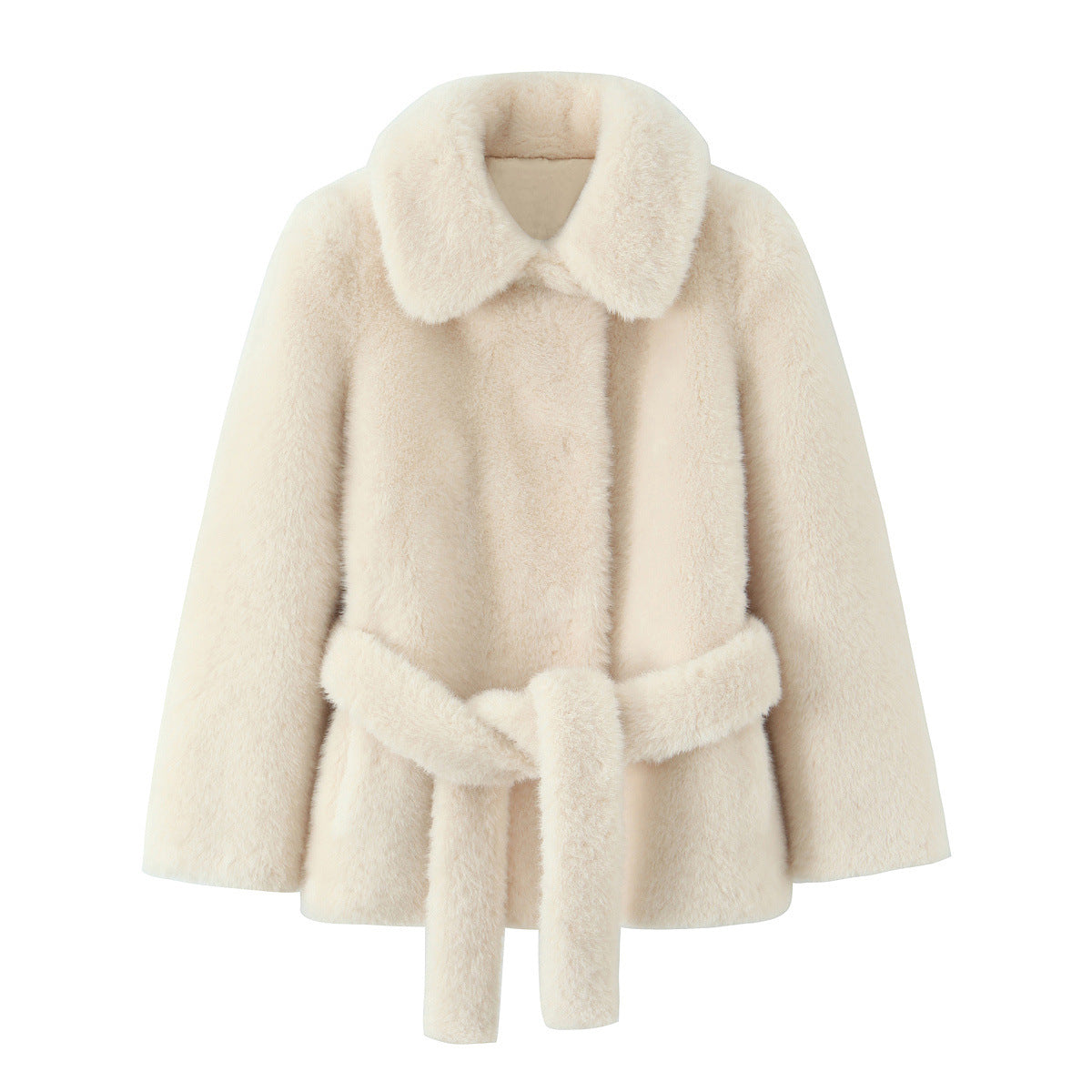 Lapel Faux Fur Waist-Slim Tie Jacket