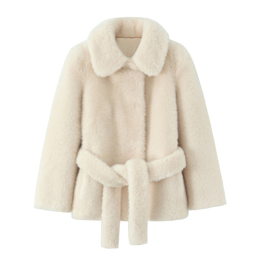 Lapel Faux Fur Waist-Slim Tie Jacket