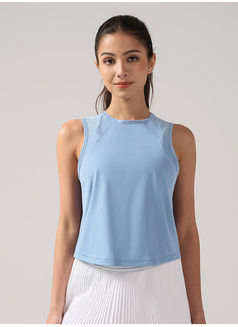 Mesh Short Sports Top for Women–Sleeveless & Round Neck