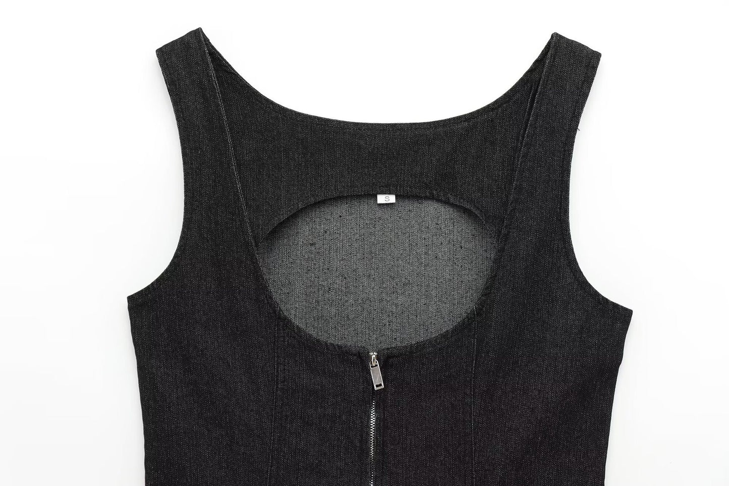 Round Neck Backless Short Denim Dress