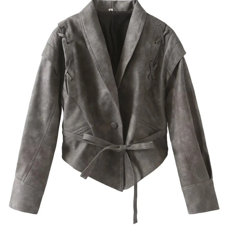 Retro Casual Imitation Leather Jacket