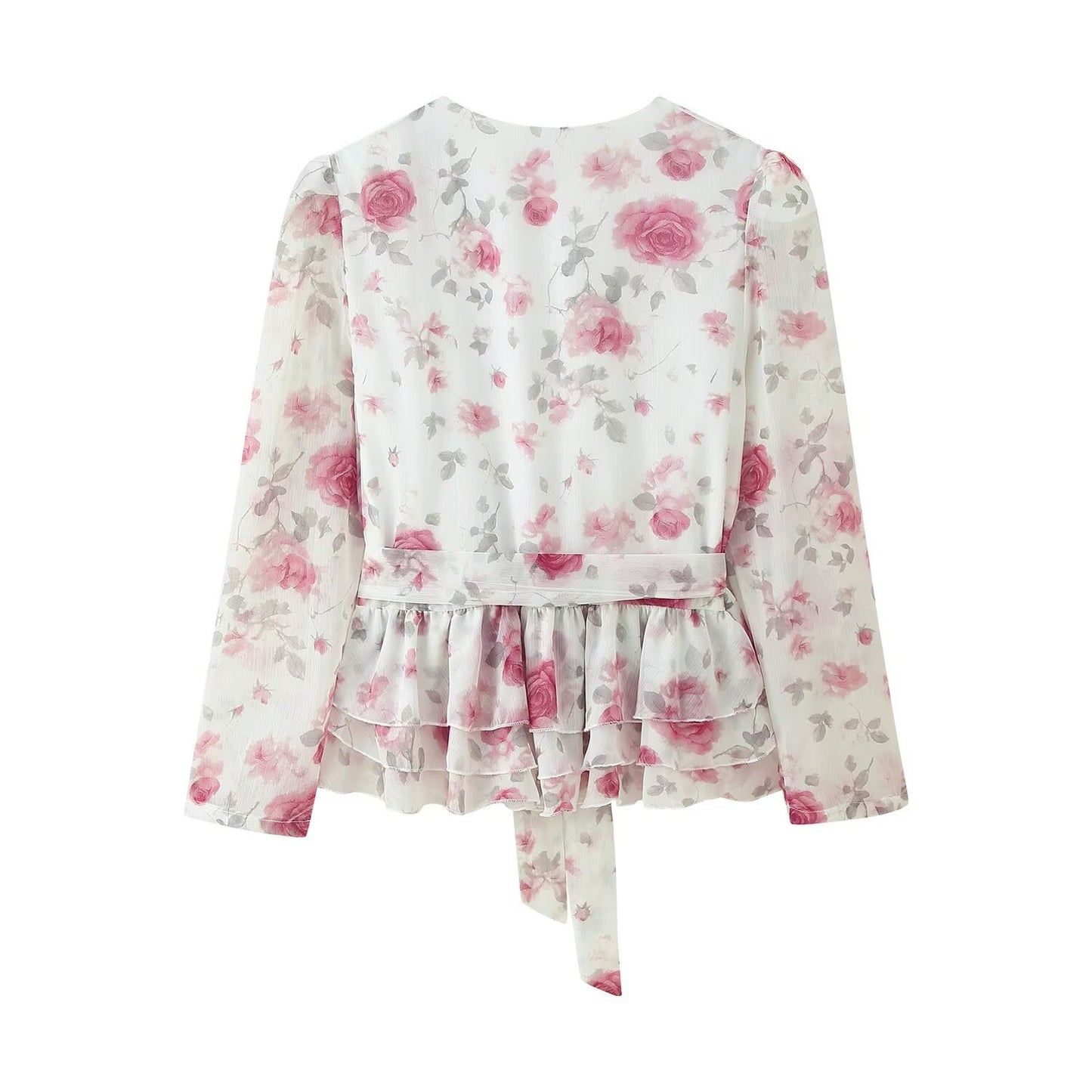 Floral Long-sleeved Top and Skirt Suit