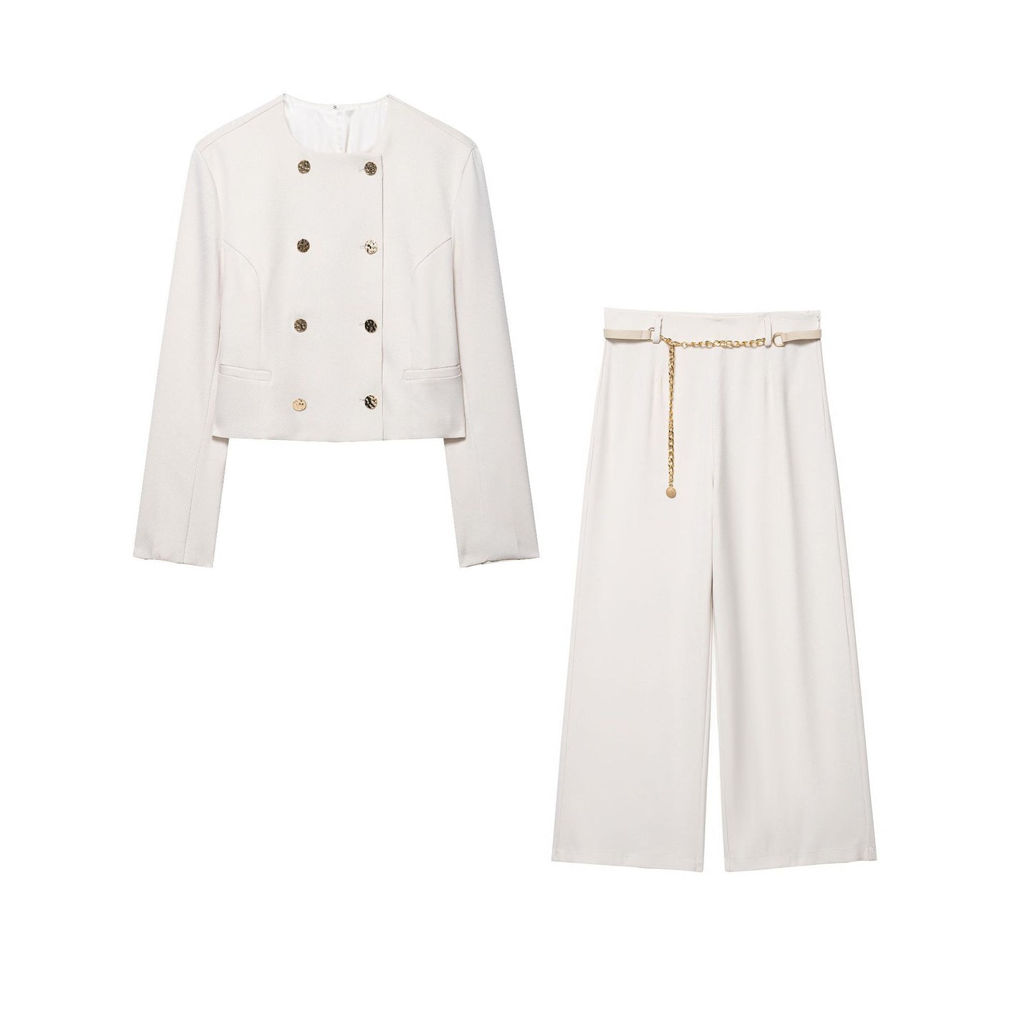 Double-breasted Suit Jacket + Ankle Pants Set