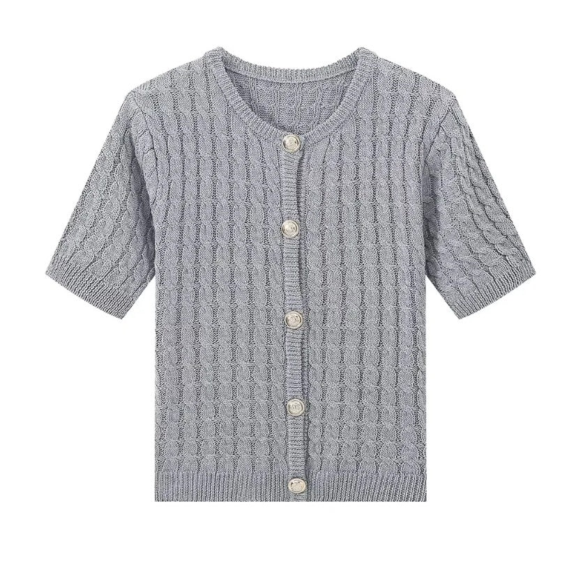 Slim-fit Crewneck Short-sleeved Cardigan