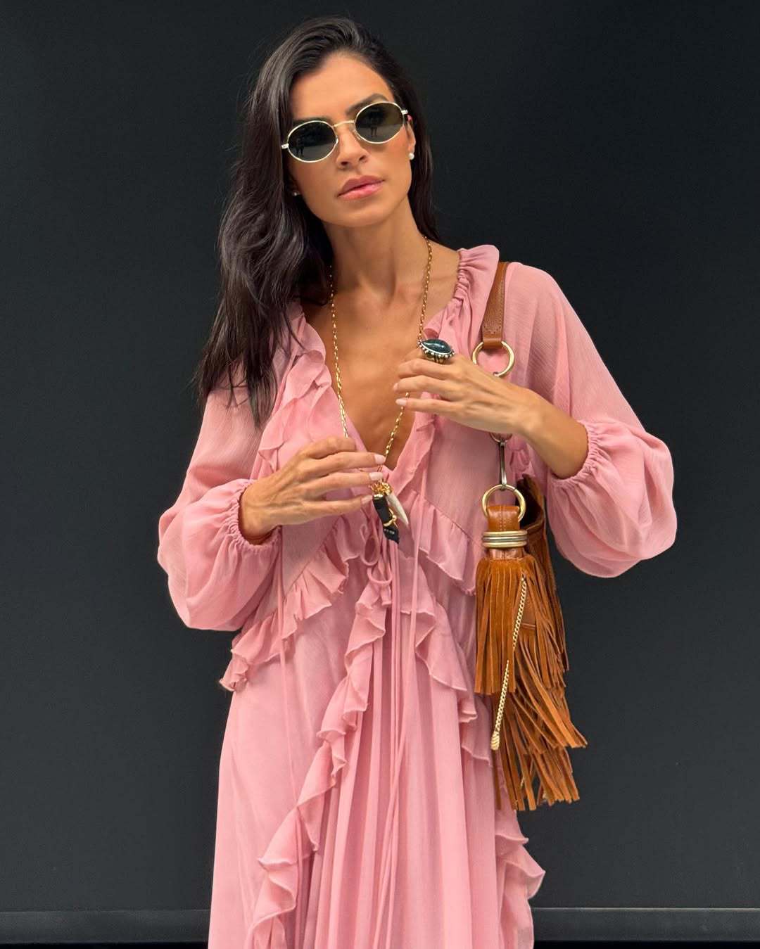 Layered Decorative V-neck Dress