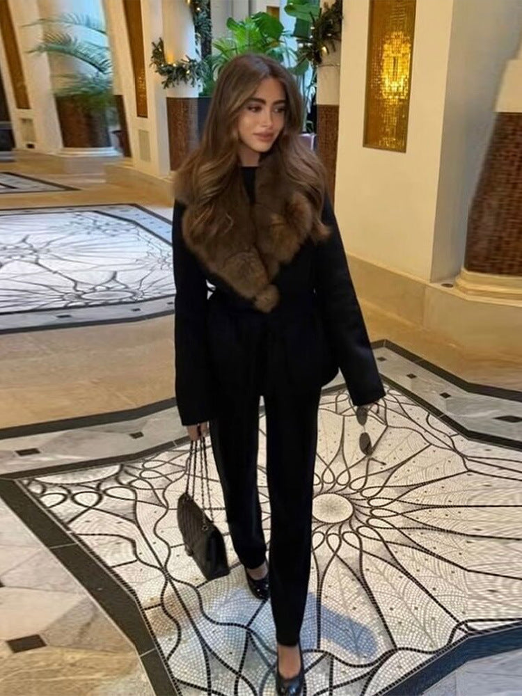 Lapel Wool Imitation Fur Jacket