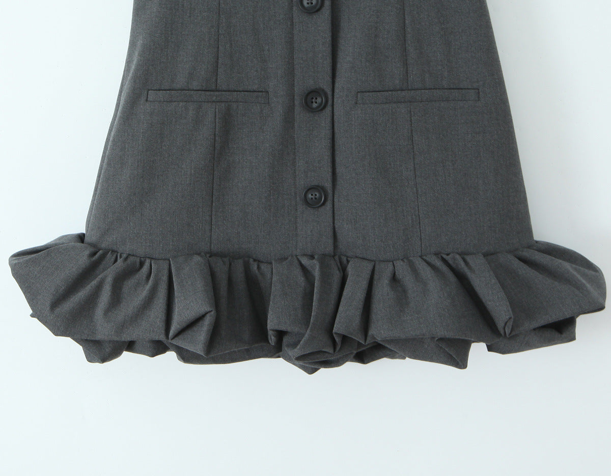 Halter Neck Single-Breasted Patchwork Lace Skirt