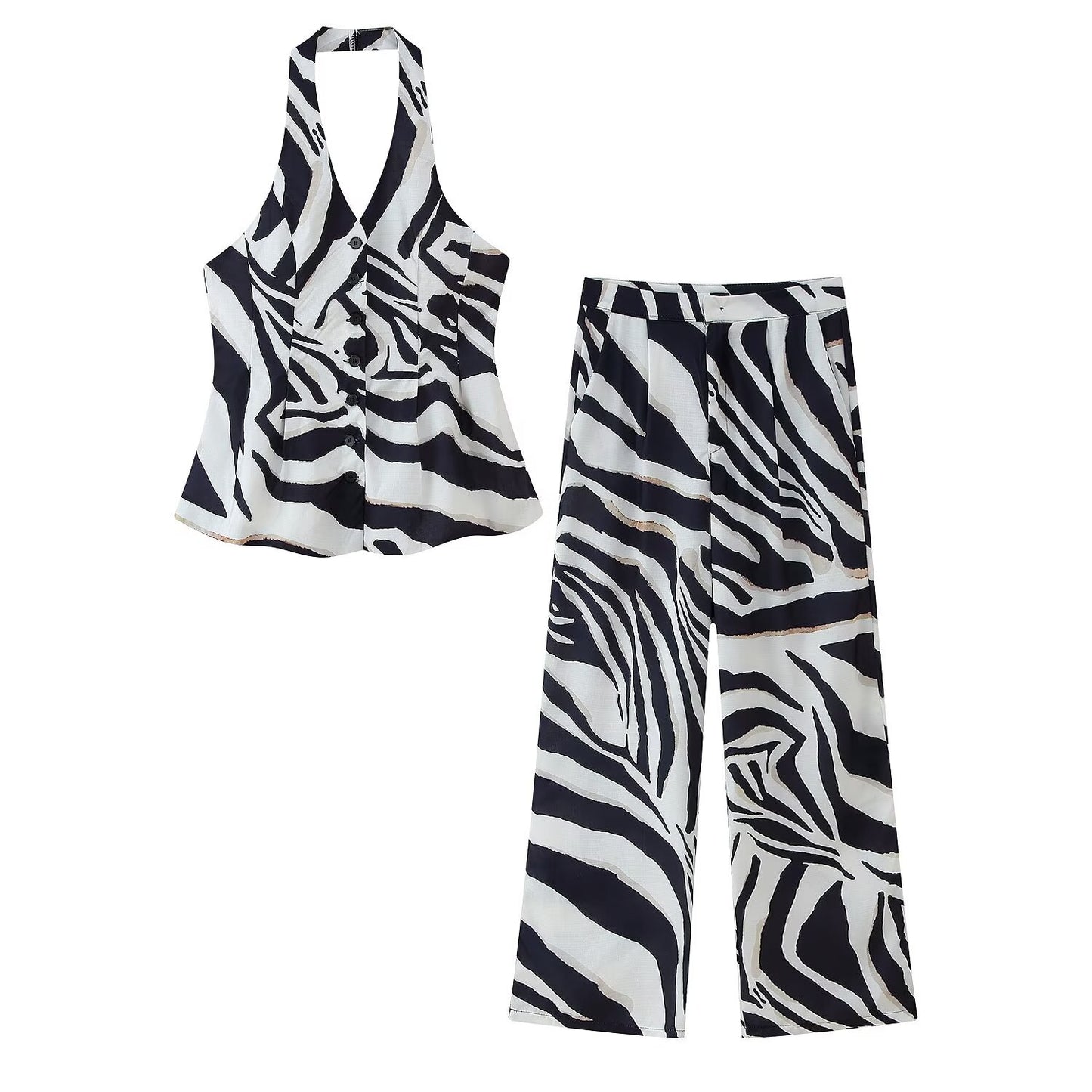 Zebra-print Linen Blend Trousers