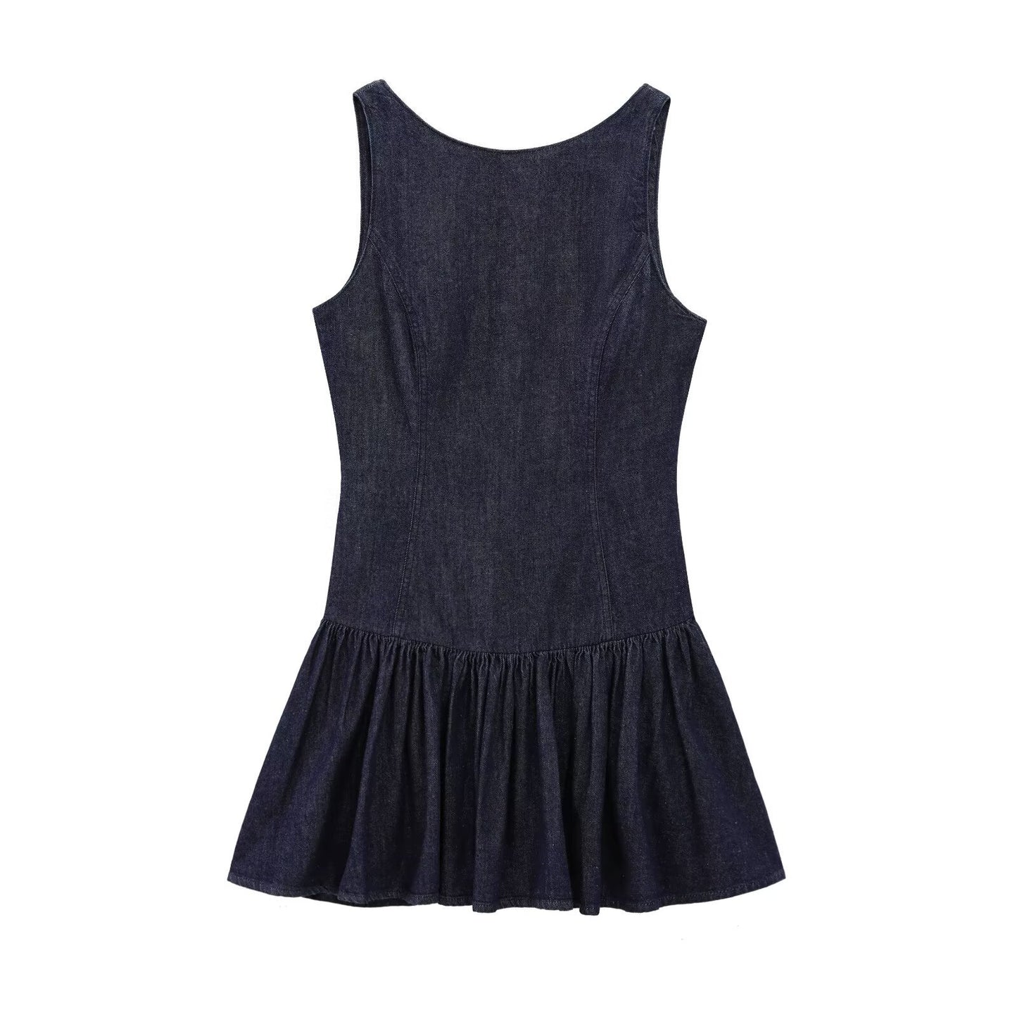 Round Neck Backless Short Denim Dress