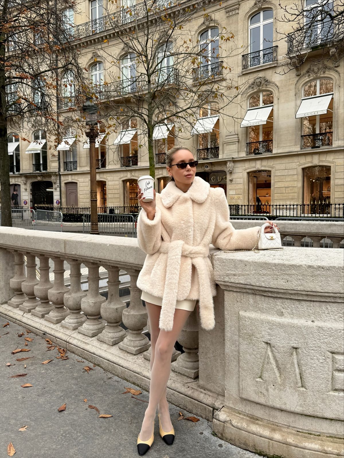 Lapel Faux Fur Waist-Slim Tie Jacket