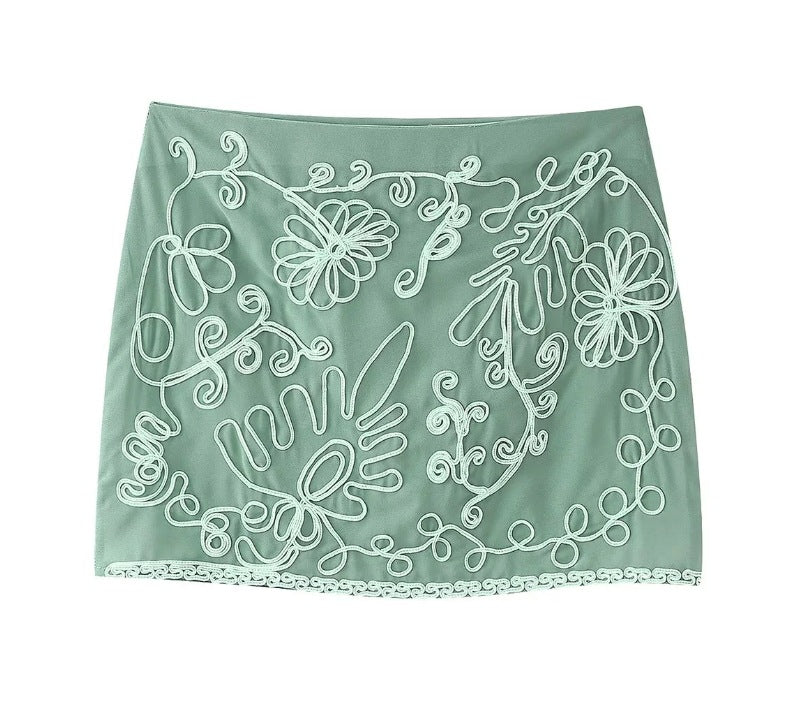 Embroidery Backless Shorts Suit Set