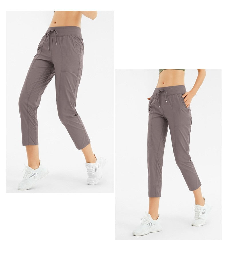 Quick-Dry Drawstring Loose Yoga & Running Pants (Cropped / 9-length)