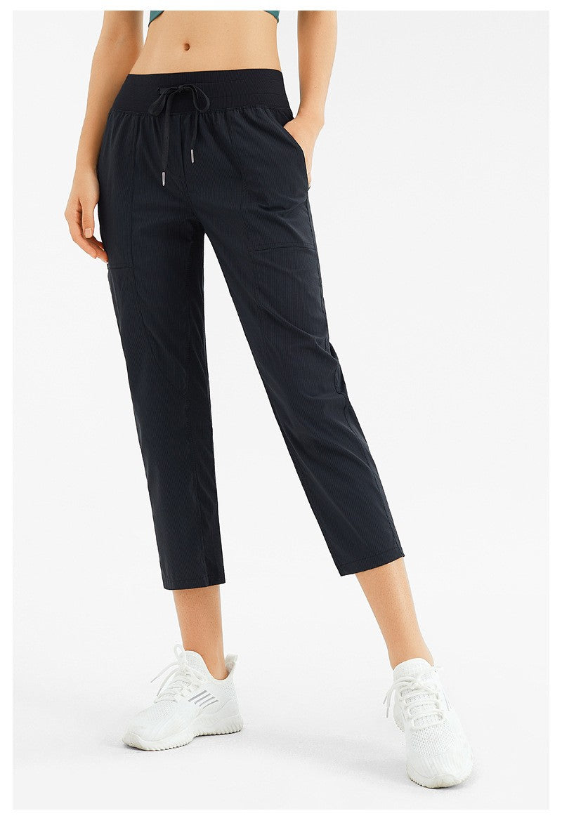 Quick-Dry Drawstring Loose Yoga & Running Pants (Cropped / 9-length)