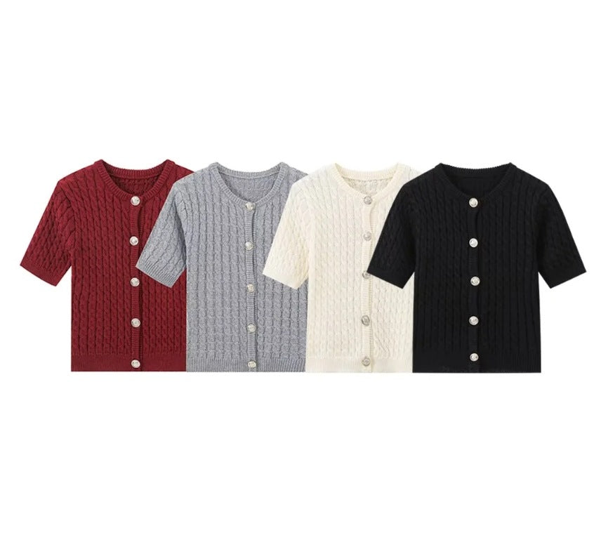 Slim-fit Crewneck Short-sleeved Cardigan