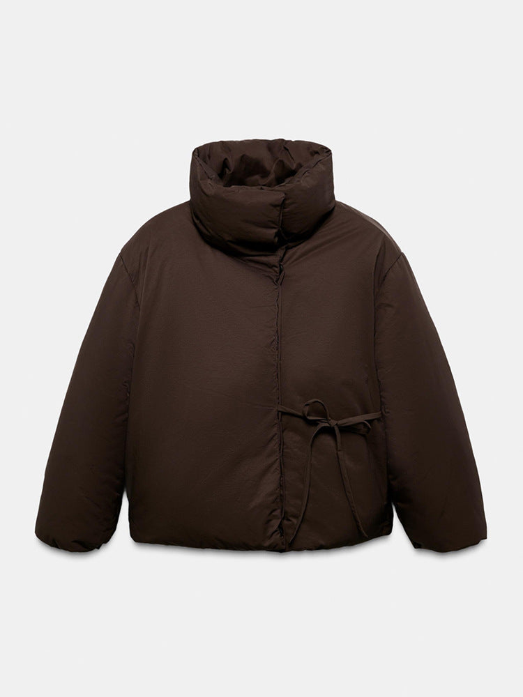 High Collar Hidden Button Strap Short Jacket