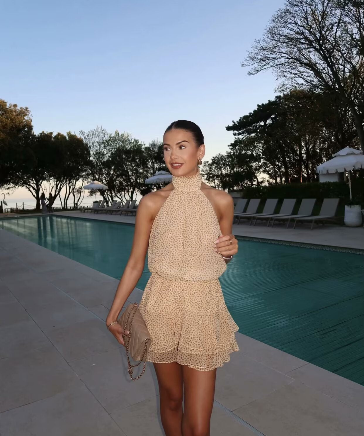 Layered Halter Neck Printed Dress