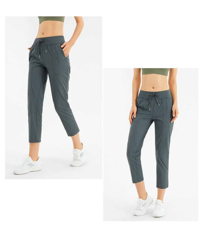 Quick-Dry Drawstring Loose Yoga & Running Pants (Cropped / 9-length)
