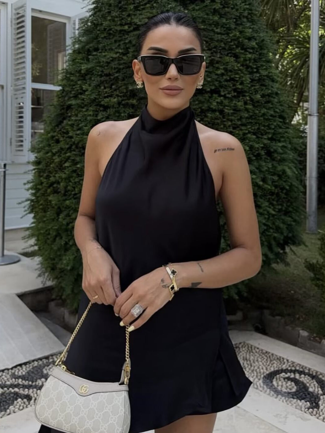 Silk Satin Halter Neck Top + Casual Pants Set