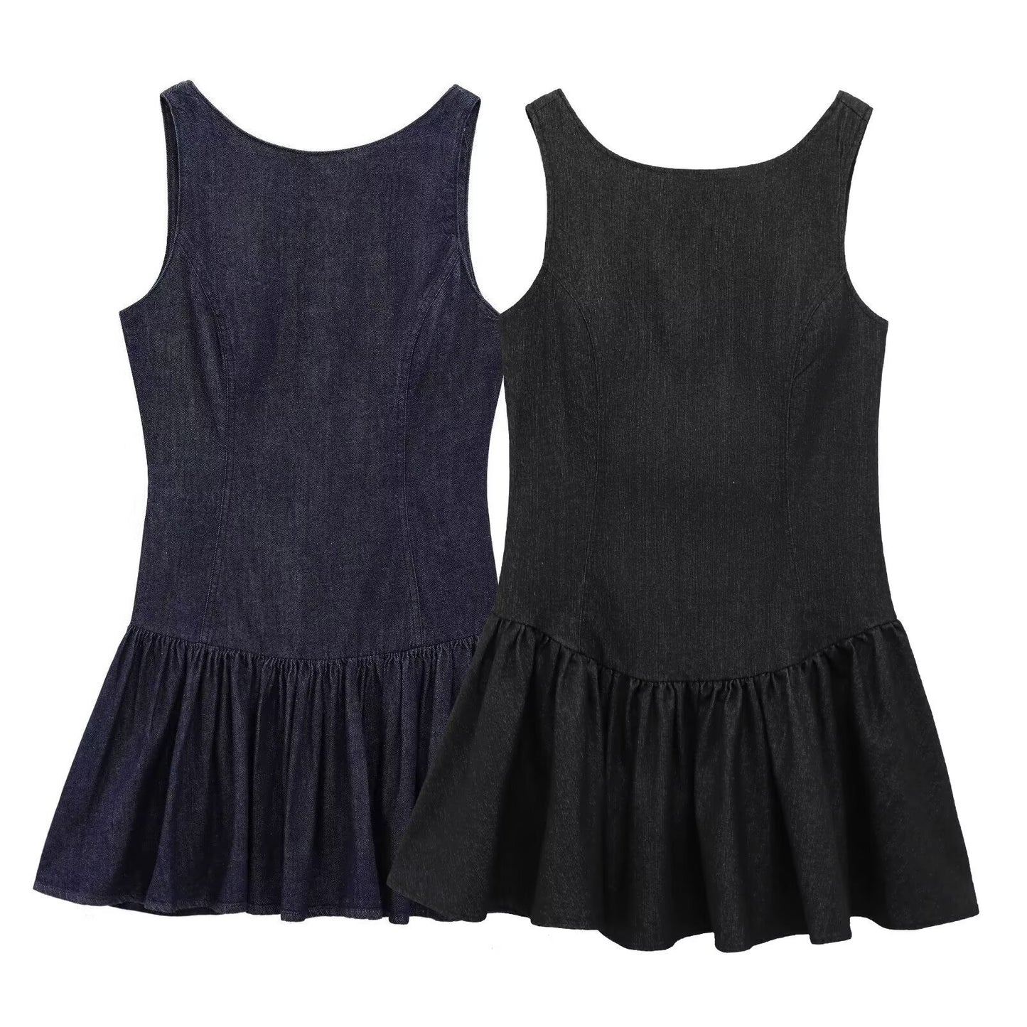 Round Neck Backless Short Denim Dress