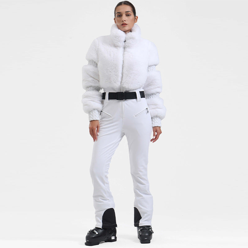 Winter Fur Splicing Zipper Jumpsuit