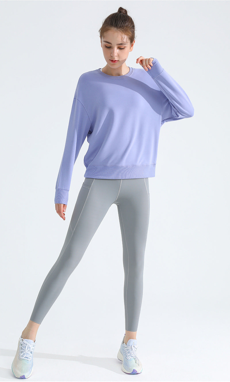 Loose Sports Sweatshirt — Slimming Round-Neck Long-Sleeve T-Shirt