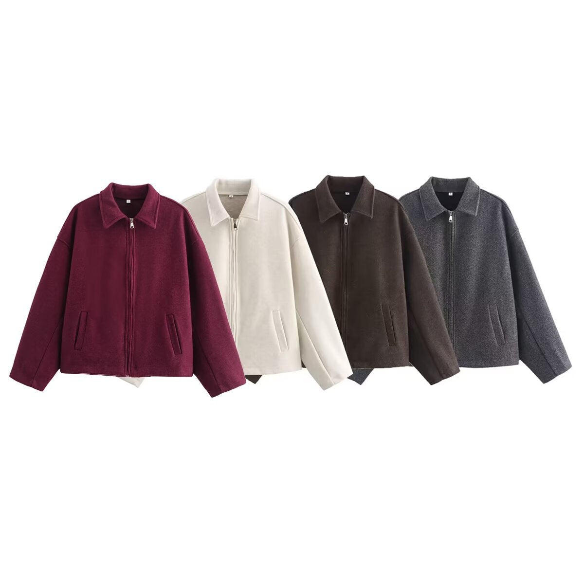Solid Wide Zipper Woolen Coat