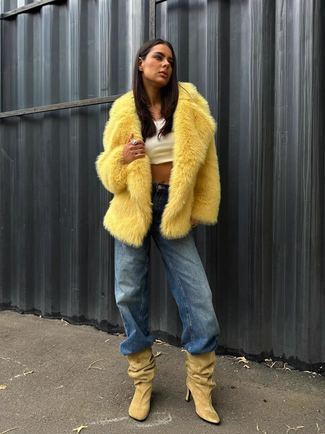 Lapel Cardigan Plush Coat