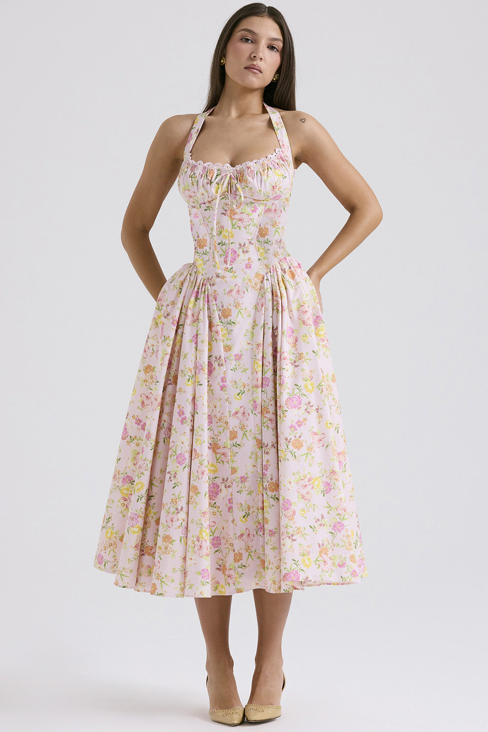 Print Halter Neck Lace Dress