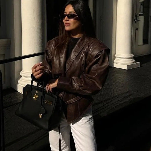 Retro Casual Imitation Leather Jacket