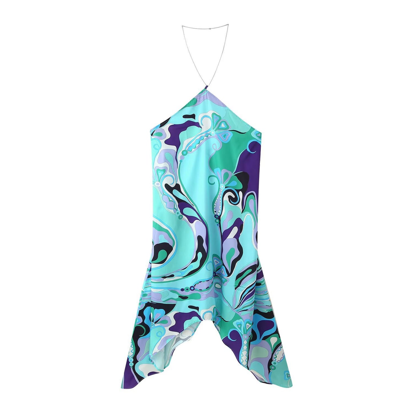 Printed Chain Halter Neck Dress
