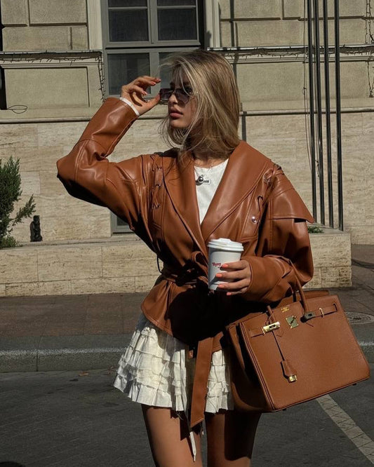 Retro Casual Imitation Leather Jacket