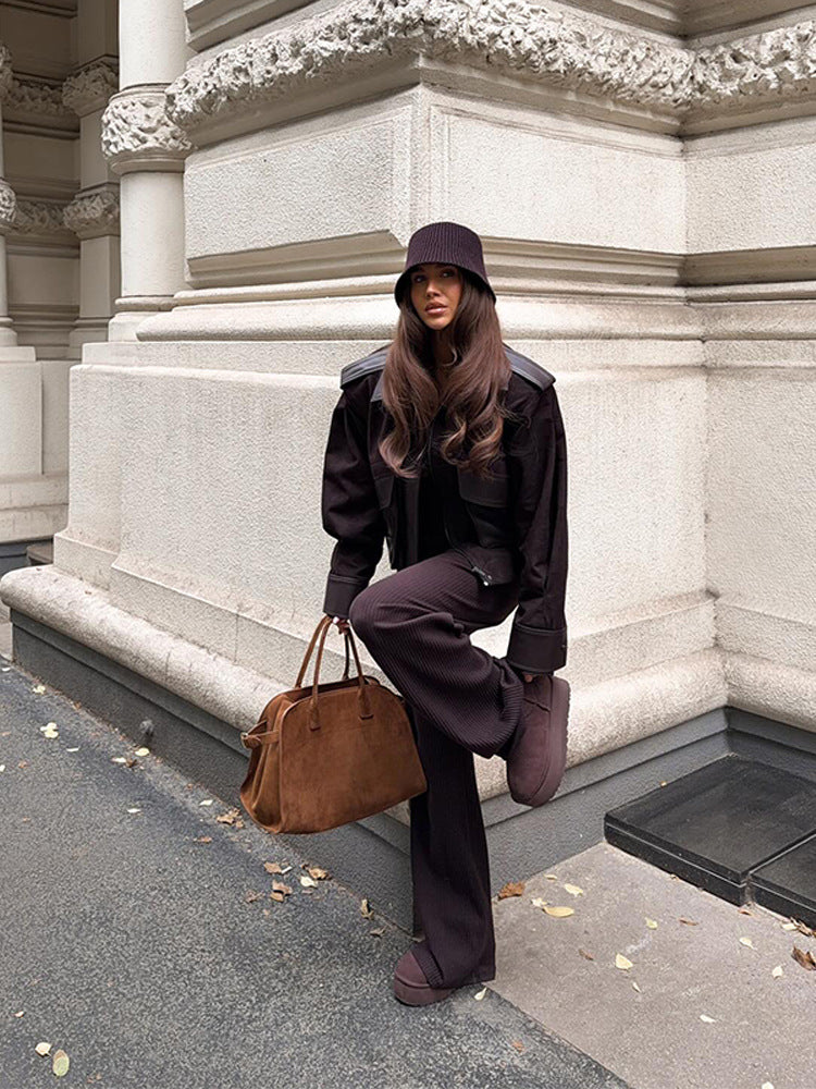 Turn-Down Collar Suede Short Jacket