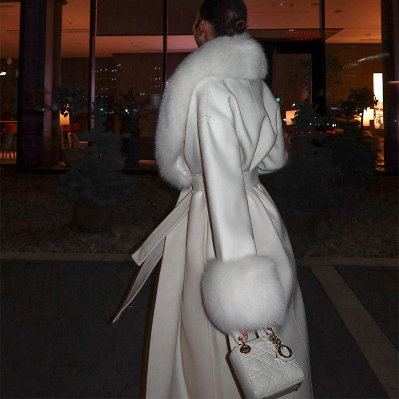 Woolen Fur Collar Long Coat