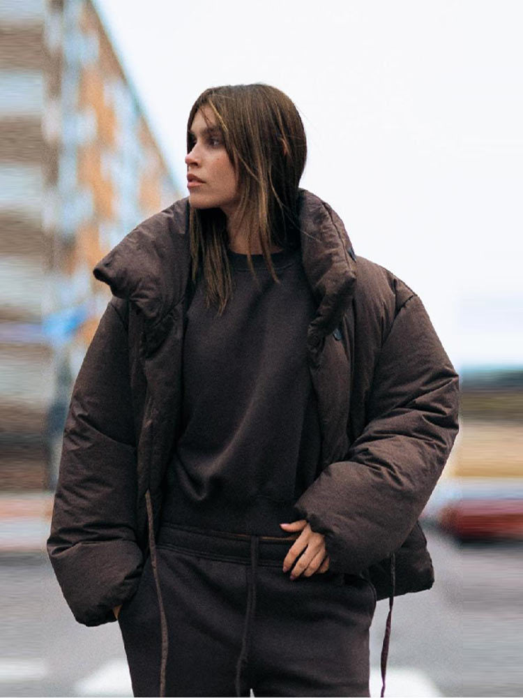 High Collar Hidden Button Strap Short Jacket