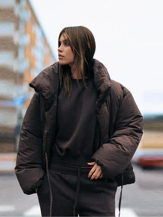 High Collar Hidden Button Strap Short Jacket