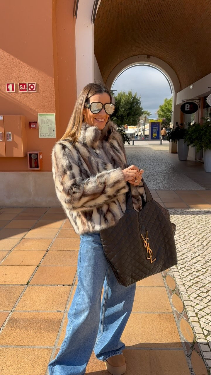 Faux Fur Coffee Stripe Coat