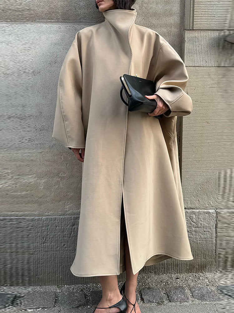 Stand Collar Bat Sleeve Long Loose Coat