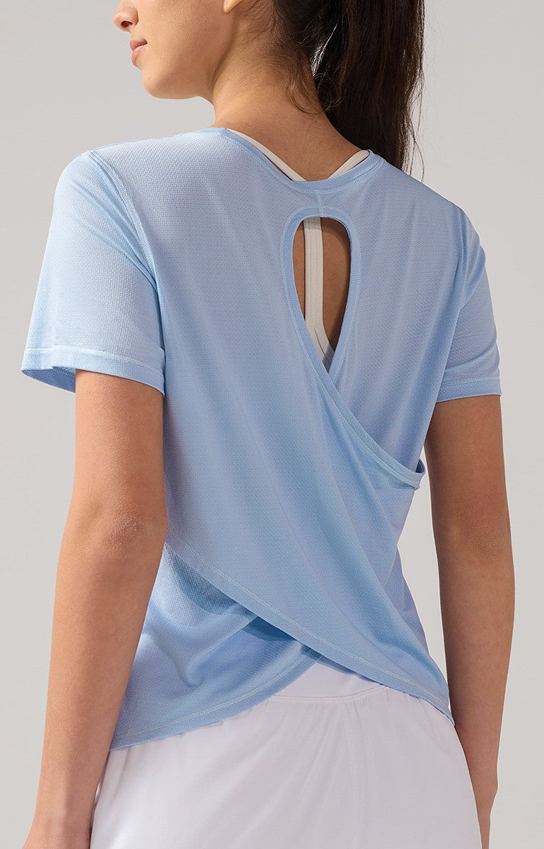 Cooling Short-Sleeve Sports Top - Breathable Open-Back Yoga Shirt