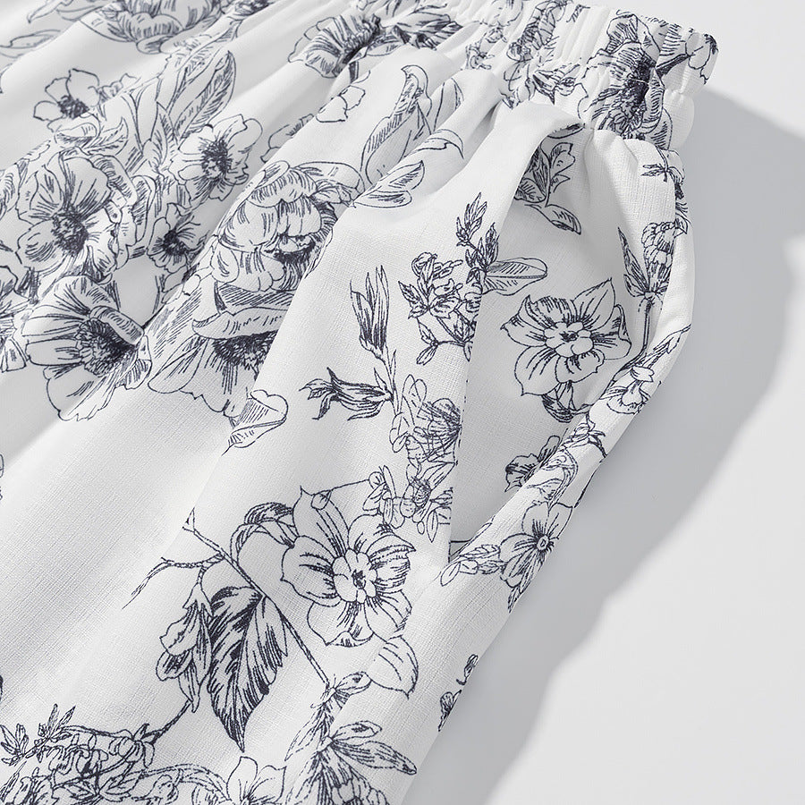 Printed Tie-Waist Cardigan + Printed Shorts Set