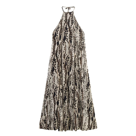 Blocking Print Halter Neck Dress