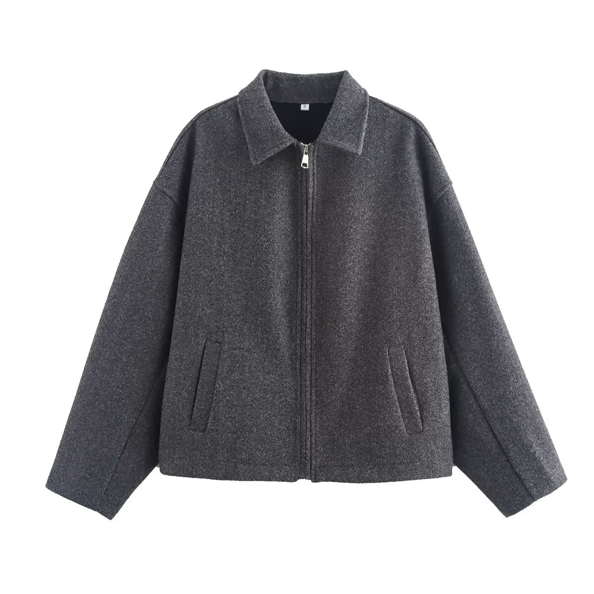 Solid Wide Zipper Woolen Coat